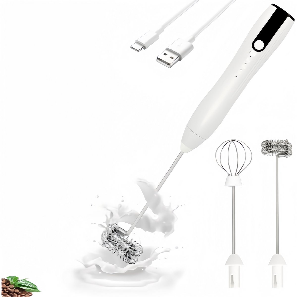 Melkopschuimer - Melkopschuimer elektrisch - Melkopschuimers - Elektrische opschuimer - Handmixer - Dubbele garde - USB-C oplaadbaar - 3 instelbare snelheden - Koffieschuimer - Drankgarde - Latte - Matcha - Warme chocolademelk - Ei -Geschenkset - Wit