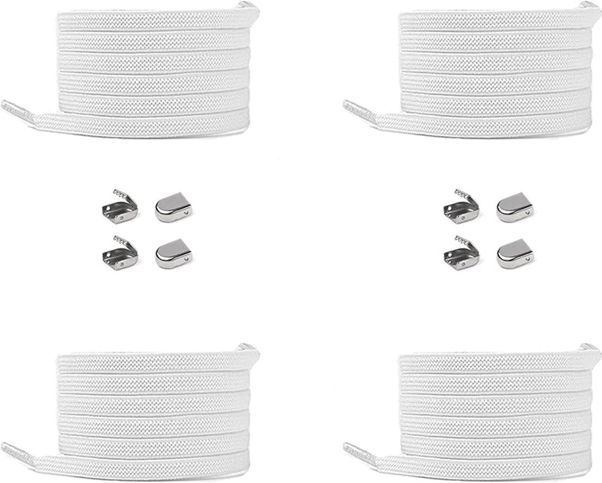 Famanu – Elastische schoenveters zonder strikken, set van 4 voor 2 paar schoenen, met metalen uiteinden