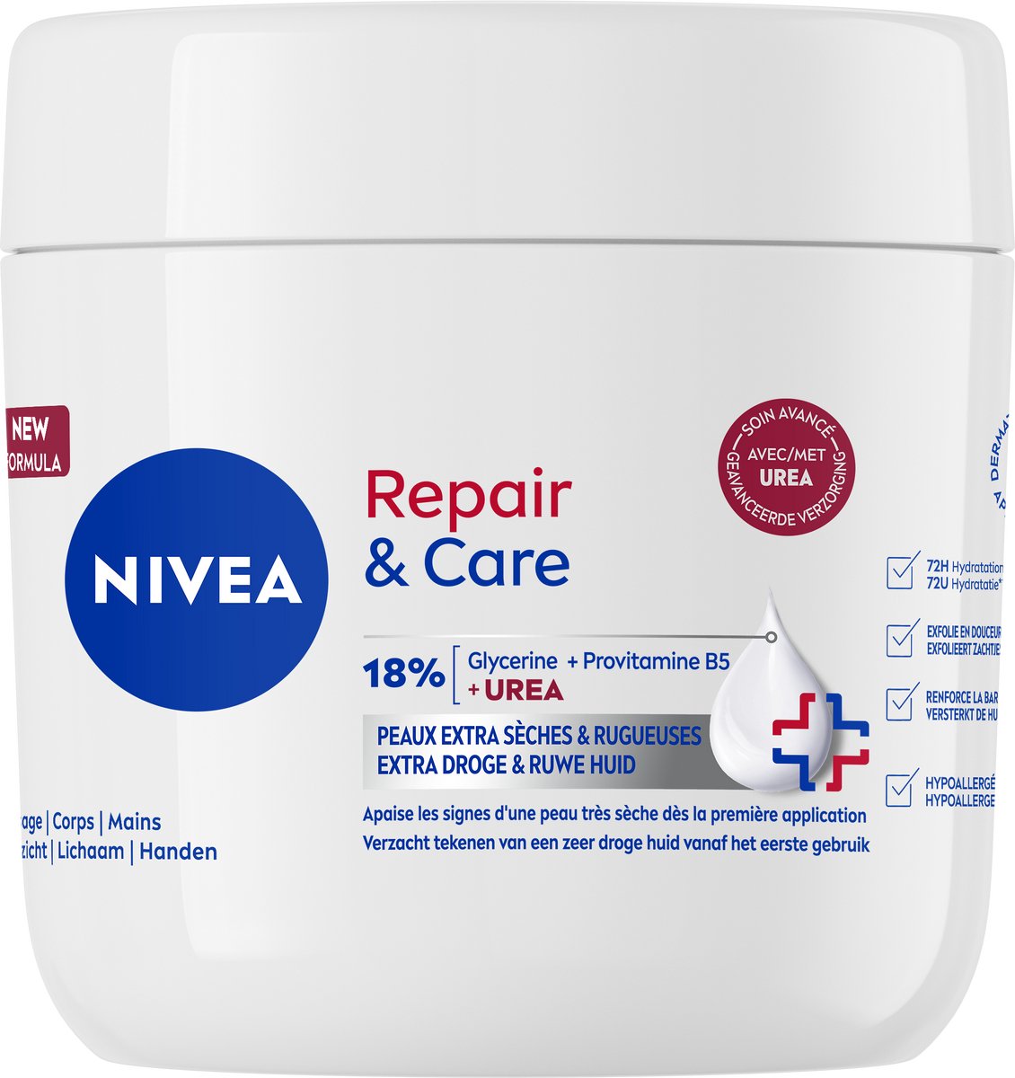 NIVEA Repair & Care Ureum Bodycrème - 15% Glycerine + UREA + Vitamine B5 - Barrière Crème voor Zeer Droge en Gebarsten Huid - 400 ml