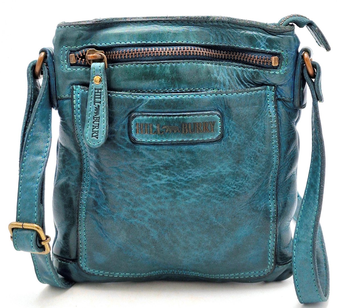 Hillburry Crossbody platte tas met voorvak petrol - (bxhxd) ca. 18cm x 20,5cm x 1,5cm
