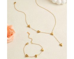 Dames Hartjes Armband & Ketting Set van Roestvrij Staal –...