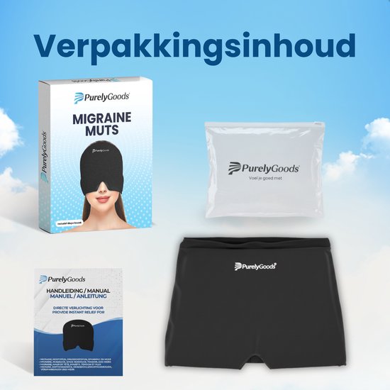 PurelyGoods® Masque Migraine 600 g – Bonnet Migraine – Pack Froid – Icepack – Sac de Congélation Inclus – Noir