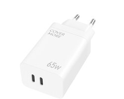 Dual 65w usb C adapter - Usb C laptop oplader - Snellader - Oplaadstekker - Gan charger voor telefoon, laptop, tablet - Met twee usb C poorten - Oplaadblokje - Usb Adapter
