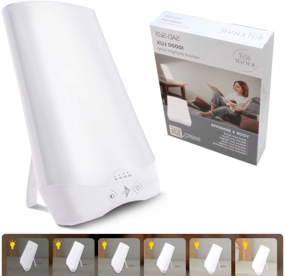KHYR® - NIEUW - SAD-SL01 - Natuurlijk Daglichtlamp - 10.000 Lux - Lichttherapie Lamp met Timer, Dimbaar & 3000 - 6500K - UV-vrij - Daglichtlamp Hobby - Compact & Modern Ontwerp