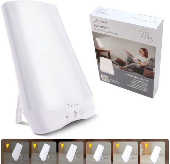 KHYR® - NIEUW - SAD-SL01 - Natuurlijk Daglichtlamp - 10.000 Lux - Lichttherapie Lamp met Timer, Dimbaar & 3000 - 6500K - UV-vrij - Daglichtlamp Hobby - Compact & Modern Ontwerp