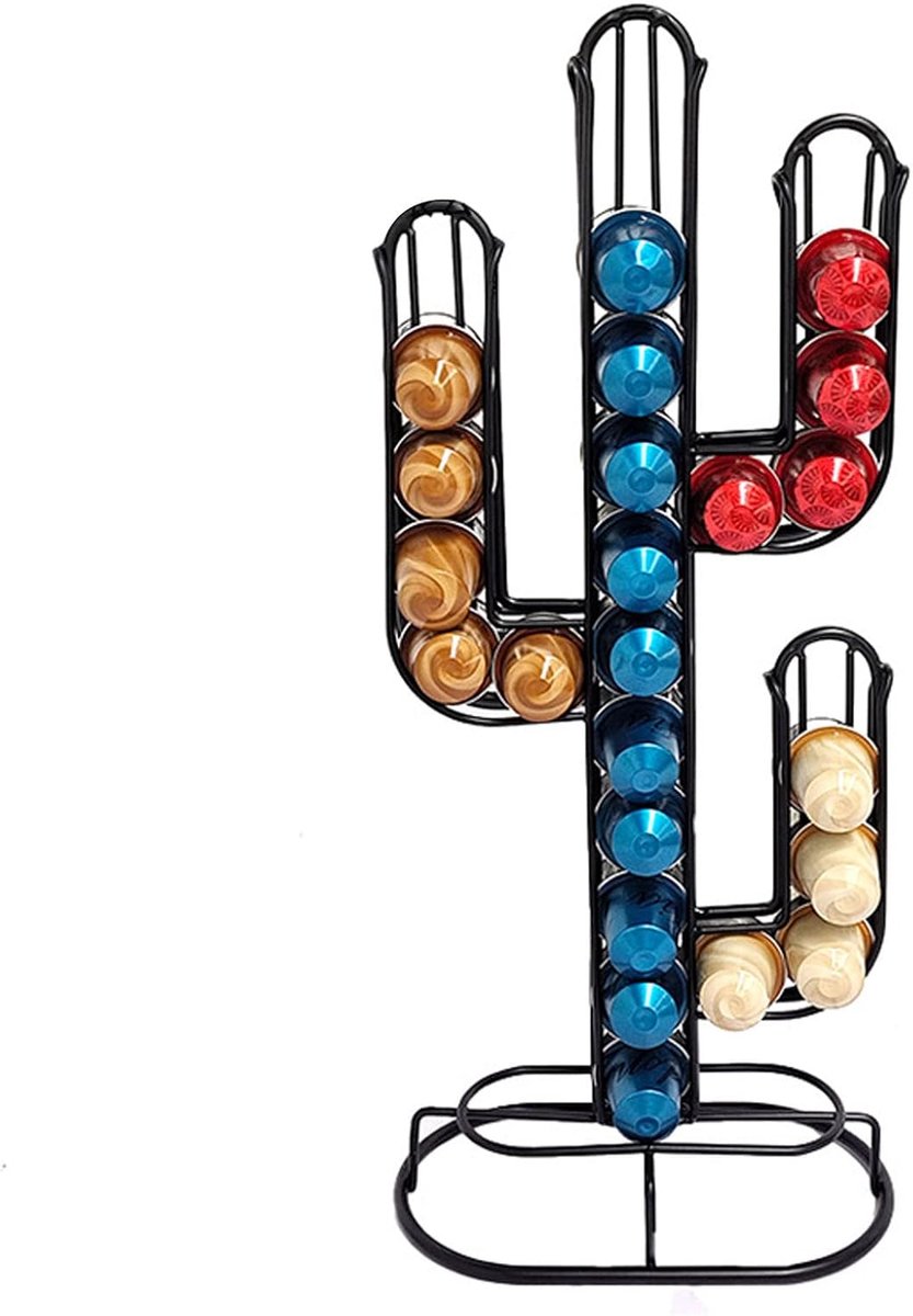 Coffee capsule houder voor 48 capsules - cactus - robuust - chroomgeplateerd