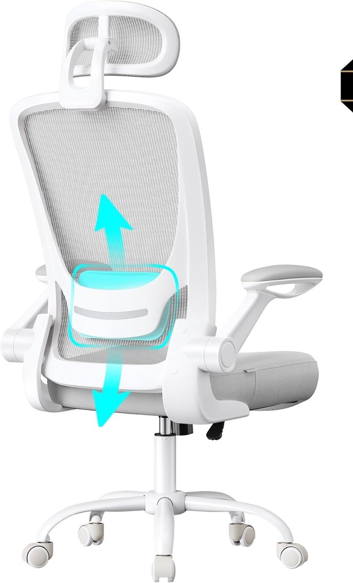 Ergonomische Bureaustoel met Mesh Lendensteun - Grijs - Lendensteun Hoofdsteun, Draaibare Office Chair - Medahomestore