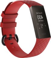 By Qubix - Fitbit Charge 3 & 4 siliconen diamant pattern bandje (Large) - Rood - Fitbit charge bandjes