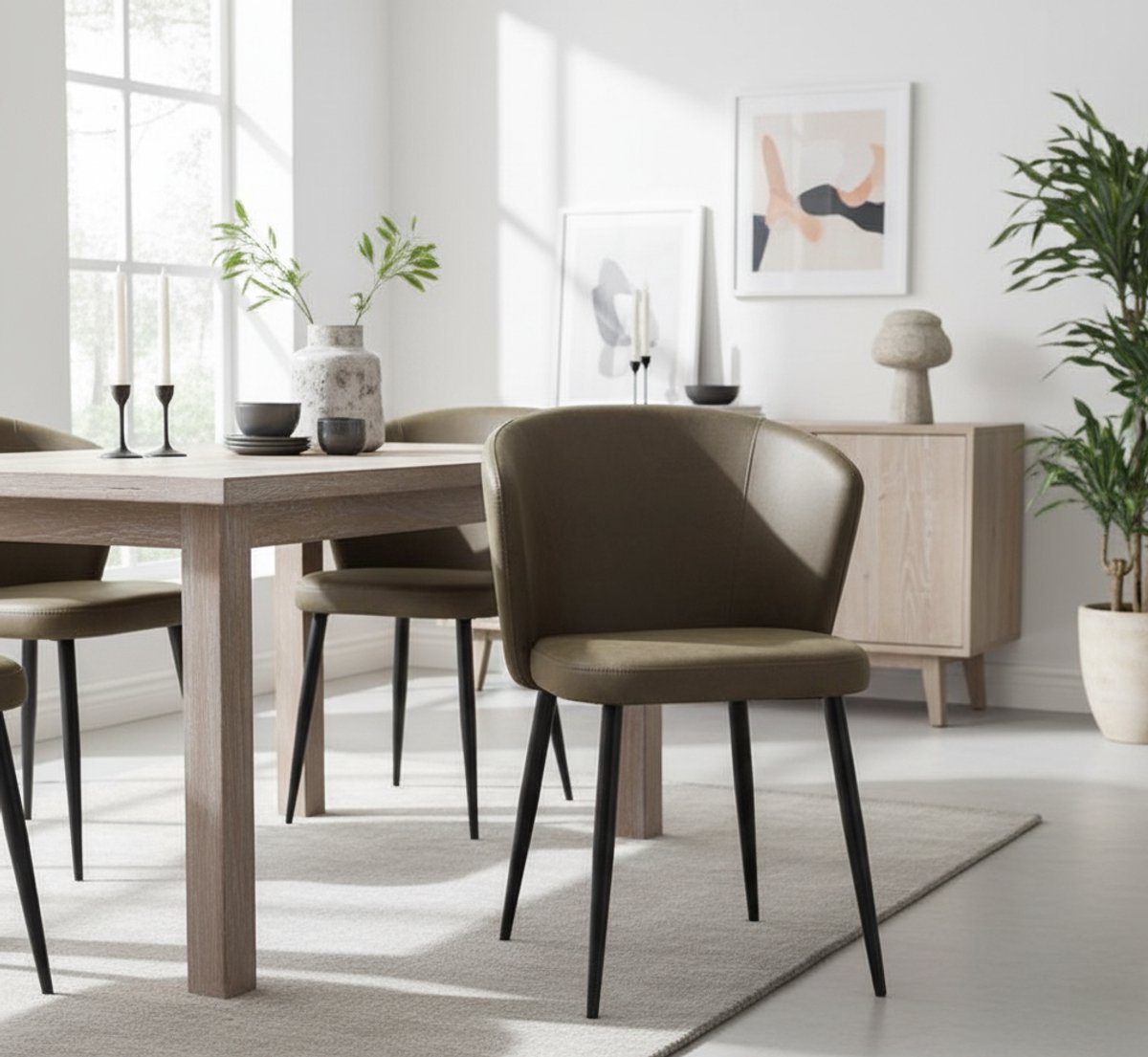Eetstoel WaveComfort 58x60x85 cm – Army Microvezel met Zwart Metalen Onderstel | Altameubel