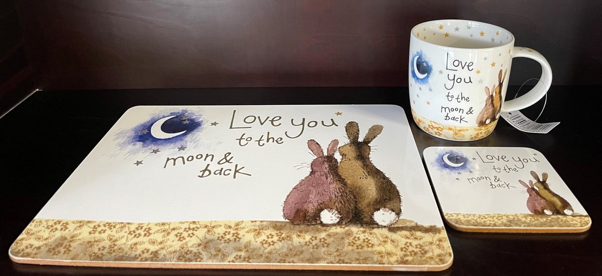 Alex Clark Coaster, Mok en Placemat(MEDIUM FORMAAT) Set Love you to the moon & back ~ Konijnen