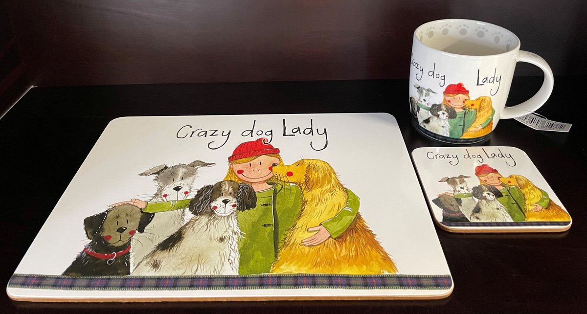 Alex Clark Coaster, Mok en Placemat(MEDIUM FORMAAT) Set Crazy Dog Lady ~ Honden