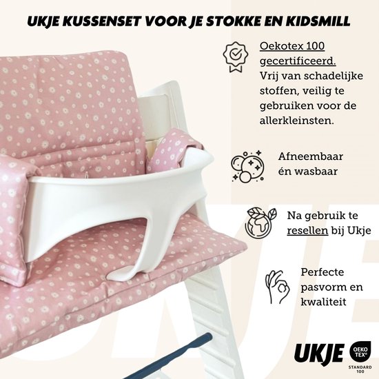 Ukje Stoelverkleiner TrippTrapp - Geplastificeerd - Extra ondersteunend - Afneembaar met natte doek én kan in de wasmachine - Babyveilig getest katoen - Geschikt voor Stokke Tripp Trapp Kussenset - Kinderstoel Verkleiner - Perfecte Pasvorm - Daisy van Ukje — afbeelding 2