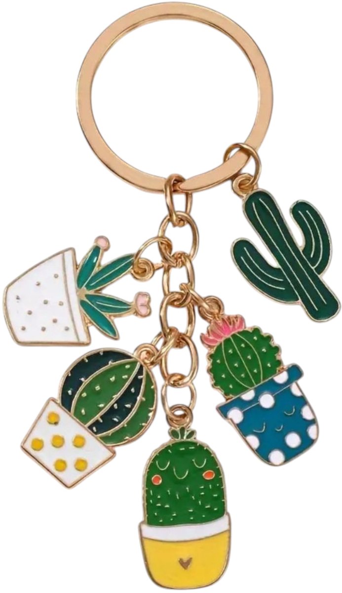 Minis Gifts | Kaktus Design Sleutelhanger met Goudkleurige Ring | Cadeau voor Kerst Verjaardag Valentijnsdag Moederdag Vaderdag en Feestdagen