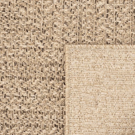 Buitentapijt met Jute Look – Rechthoekig met Vierkant Patroon Bruin – Natuurlijke Look – Weer- & UV-bestendig-80 x 250 cm