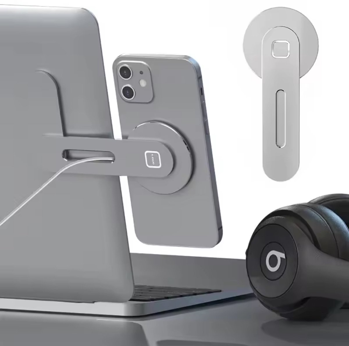 Premium Magnetische Telefoonhouder Laptop & Monitor – MagSafe Compatibel – Ultra-Dun Aluminium – Dual Screen Smartphone Houder