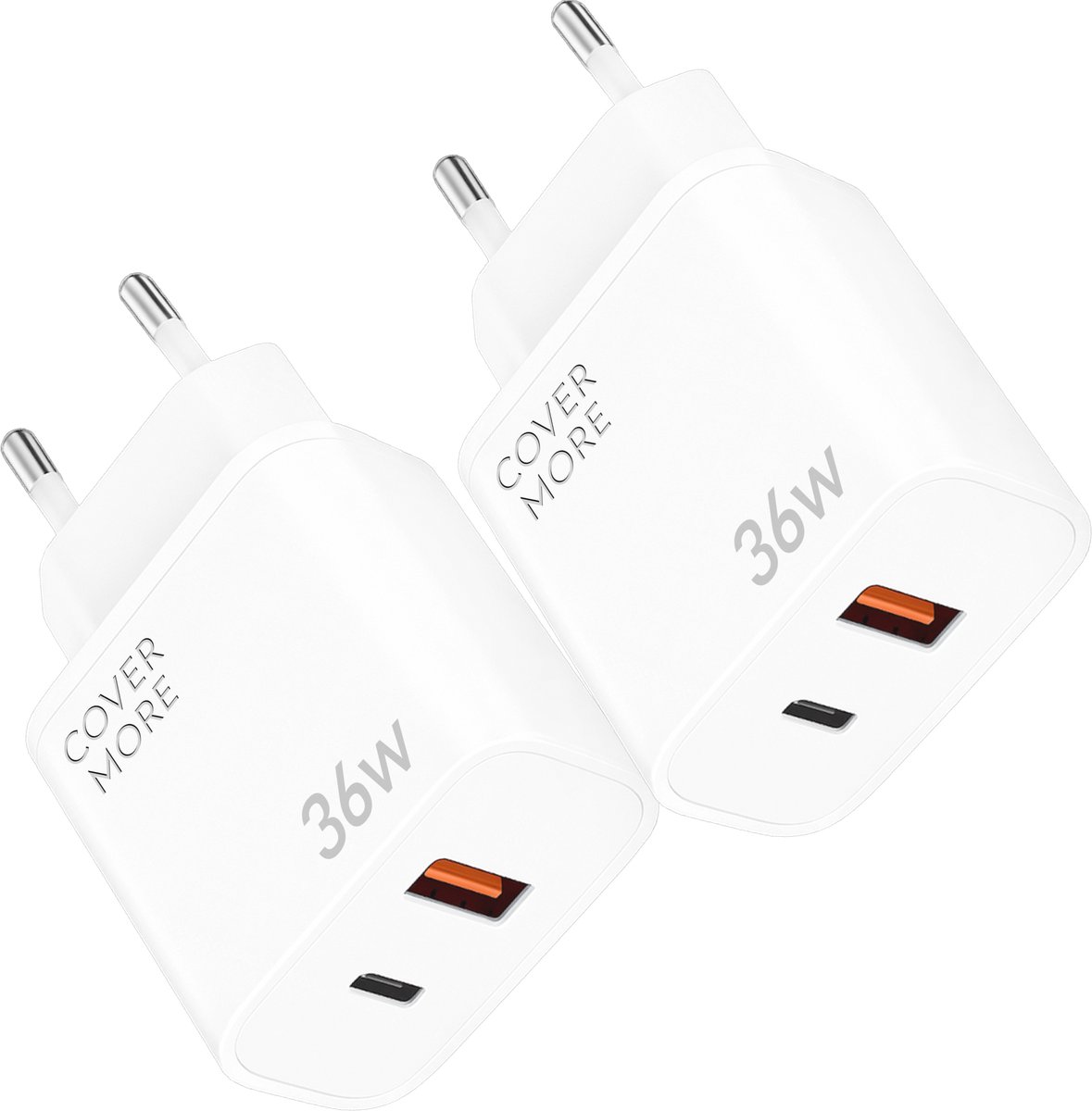 Usb C adapter - Snellader - 35w - Quick charge - Super fast charging - Met usb en usb C - 2 poorten - Universeel - Gan - Klein - 2 stuks