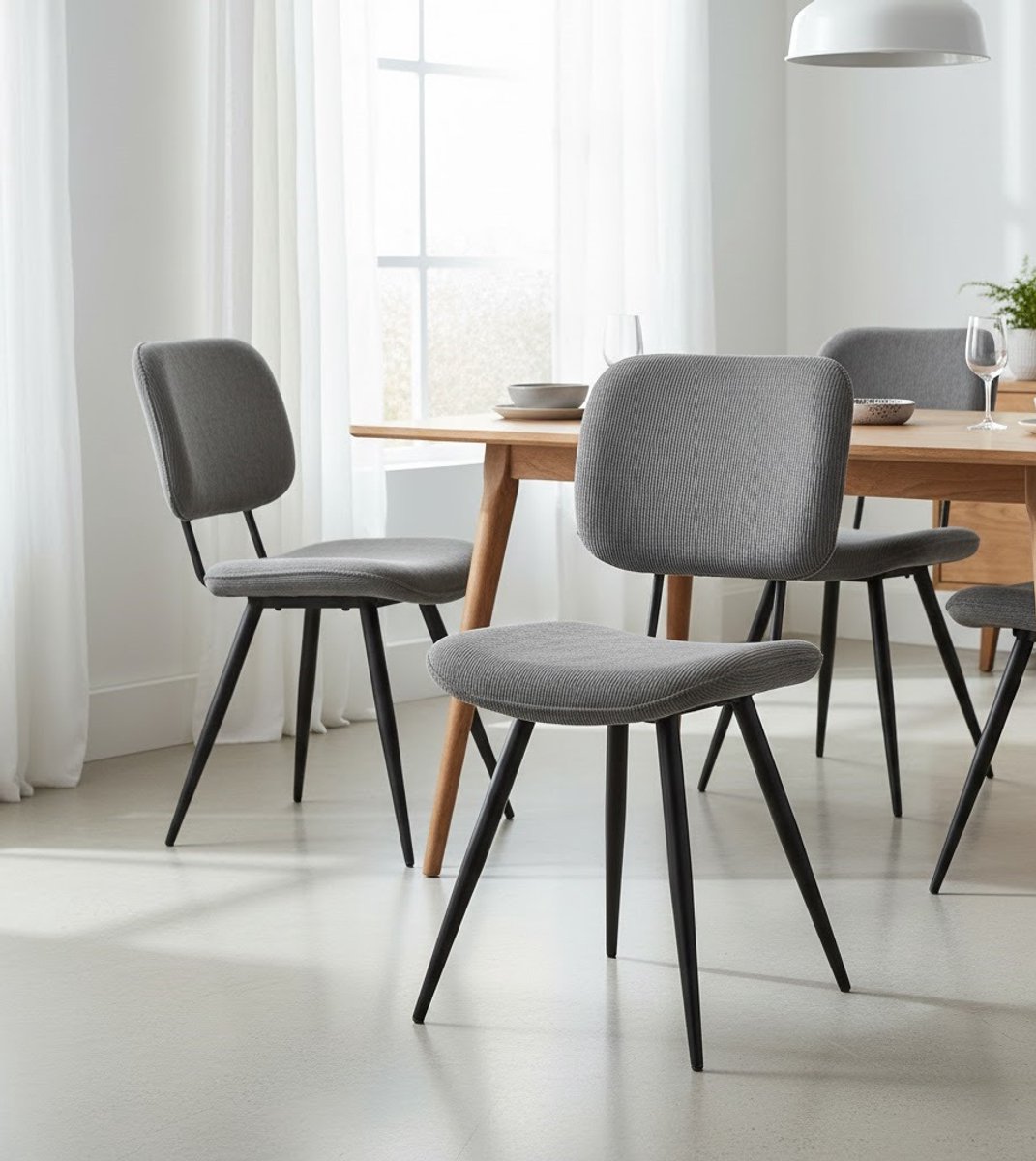 Eetkamerstoel Milano Ribcord Donkergrijs – - 87x60x49 cm - Grijs - Donkergrijs – Comfortabele & Stijlvolle - Medahomestore