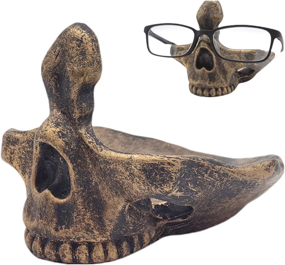 Skull Glasses Stand Holder - Resin Eyeglasses - Sunglasses Display Rack met Storage Tray - Key Holder Sculptures voor Bedside Entryway Home Office Desk Decor Gift