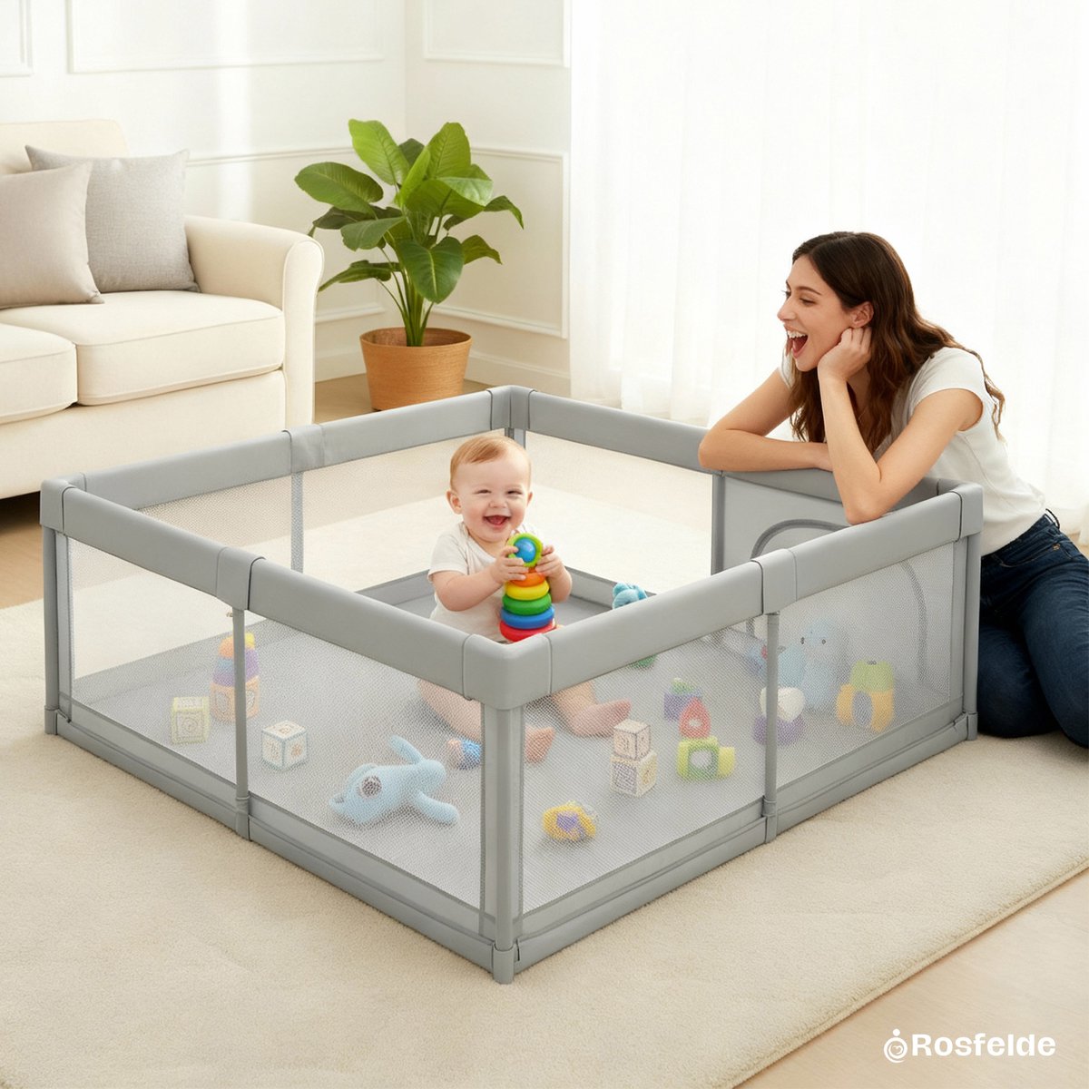 Rosfelde Grondbox Baby - Speelbox - Playpen - Gemakkelijk op te zetten - 120x120 CM - Grijs – foto 5