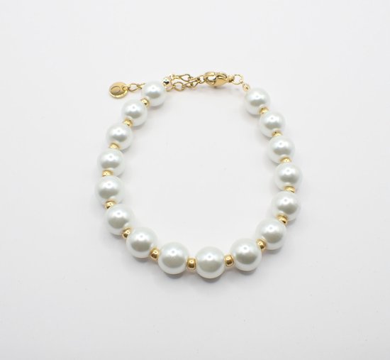 Colure® armband glasparels white 8mm gouden Miyuki gecombineerd