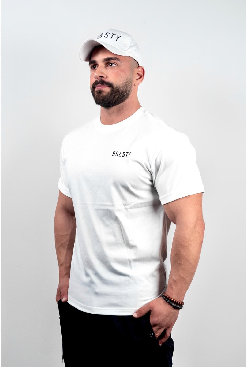 Boasty Oversized T-Shirt Fitness – 100% Katoen 230g – Glad & Kreukvrij – Embroidered Logo – Gym & Workout Shirt – Wit- X Large
