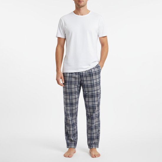 Tuchbroek voor heren, geruite pyjamabroek, lange slaapbroek met zakken, zachte pyjama-onderstukken, klassieke huiskleding, elastische taille, broek S heren, groen, M