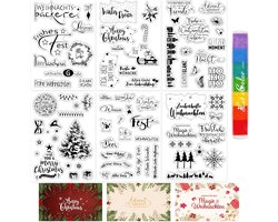 6 Stukken Siliconen Stempels Kerstmis met Inktpad Transparant voor Scrapbooking - Duidelijke Stempels Set - Silikon Stempels Transparant Kerst Stempel Geschenk voor Handwerken - Duitse Taal