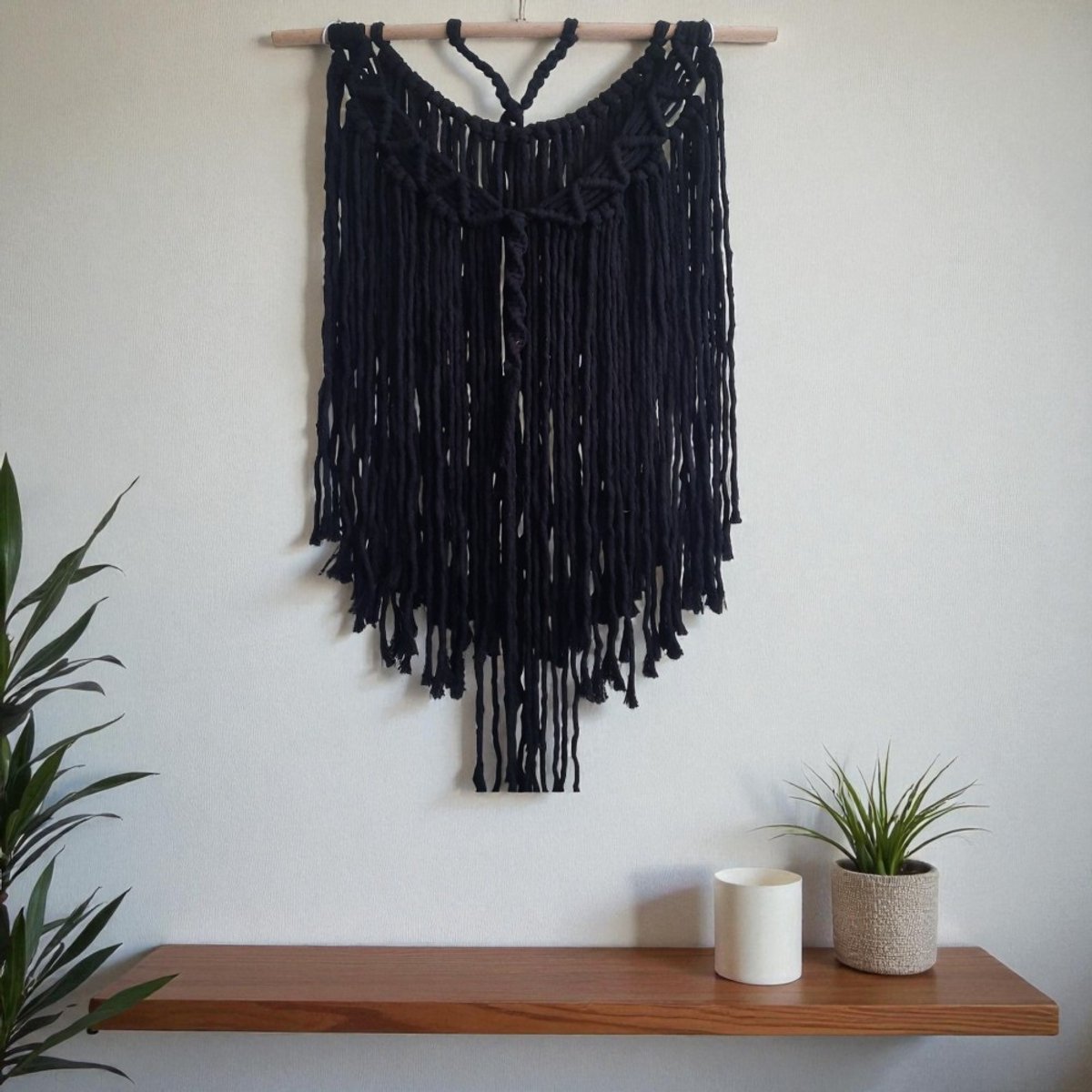 Cafuné Macramé Wandkleed – Handgeknoopt Boho Muurkleed Zwart 50×75 cm – Ibiza Stijl Wanddecoratie – Origineel Cadeau – Housewarming, Moederdag & Verjaardag