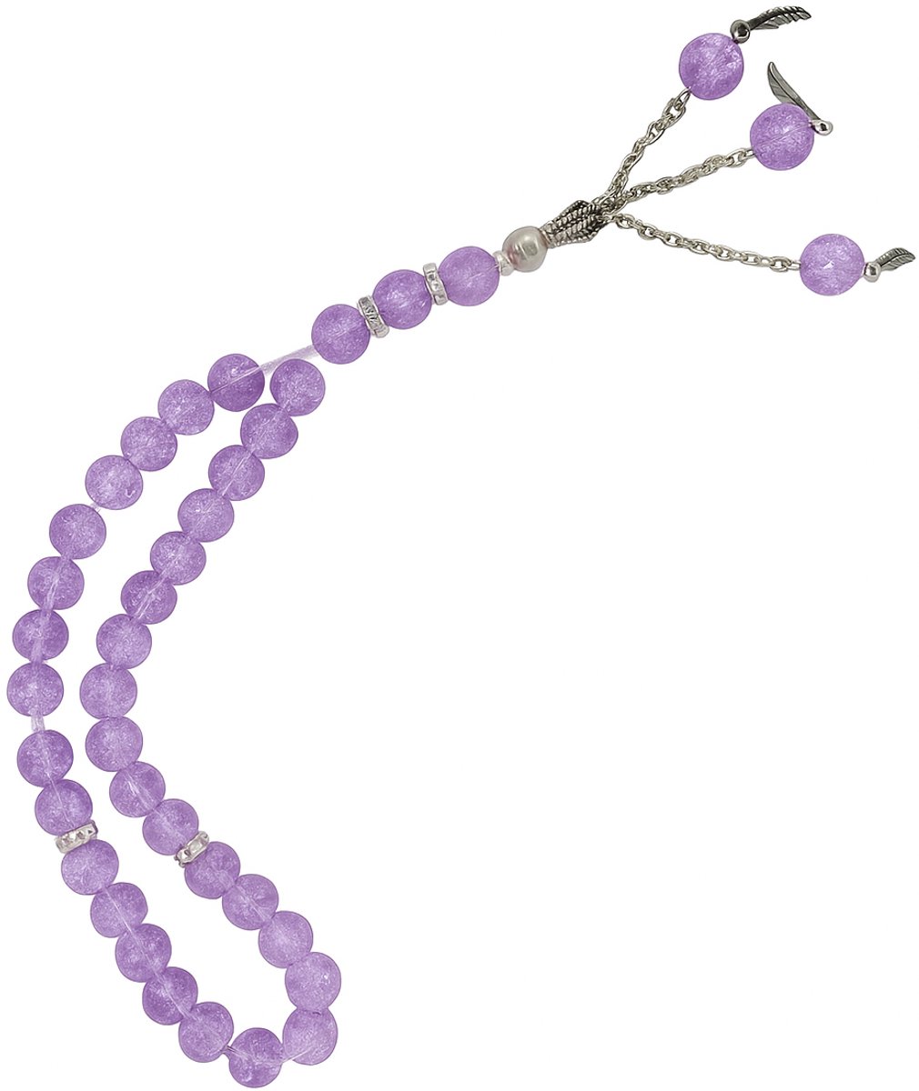 Baraka Treasures Luxe Kristal Tasbih - Tasbih - 33 Kralen - Crackle Glas - Islamitische Gebedskralen - Misbaha - Subha - Handgemaakte Kwaliteit - Voor Dhikr & Cadeau - Paars