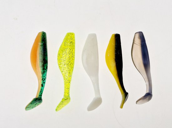 5x Shad 7,5 cm - 3 inch assortiment B en diverses couleurs d'Amérique - Poissons carnassiers - Brochet - Perche - Sandre - Leurre artificiel - Set de leurres artificiels