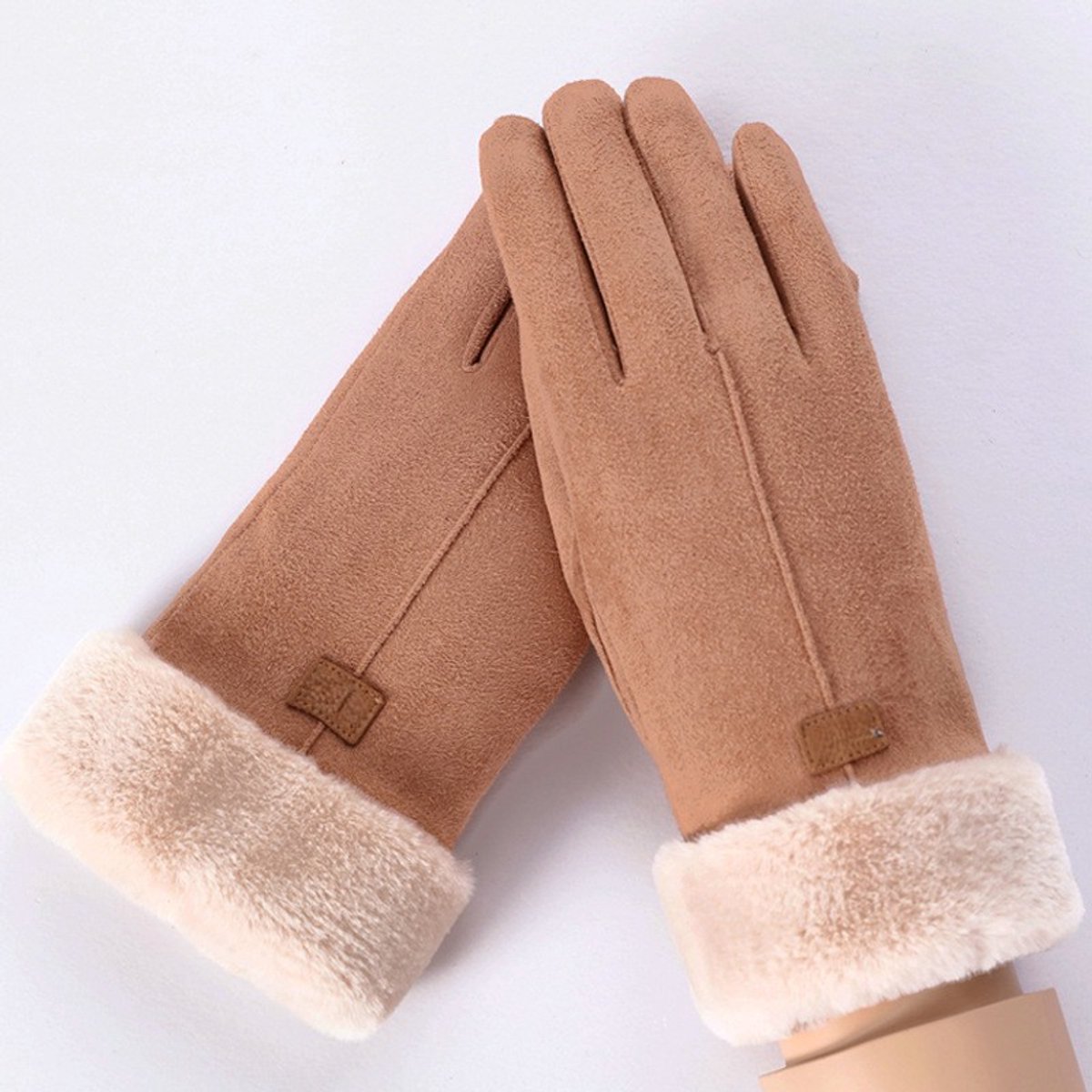 Dameshandschoenen - Voor Herfst en Winter - Winterhandschoenen Met Touchscreen - extra zacht - met wollen binnen voering - Bruin - One size - LOUZIR
