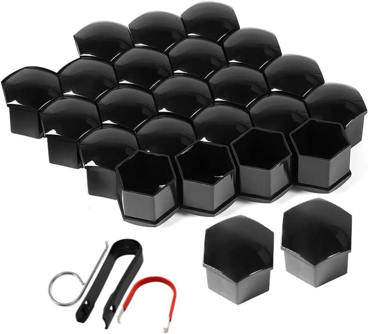CSGoods - Set van 20 zwarte wielboutdoppen inclusief verwijderingsgereedschap auto - Wieldoppen voor wielmoeren - Schroefafdekking - Afdekkappen voor wielbouten met 21 mm grootte