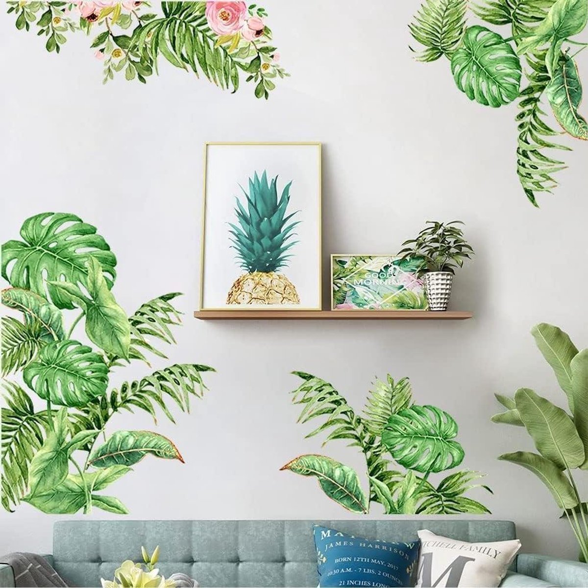 CSGoods - Wandsticker tropische palmbladeren groene planten decoratie zelfklevend verwijderbaar woonkamer slaapkamer