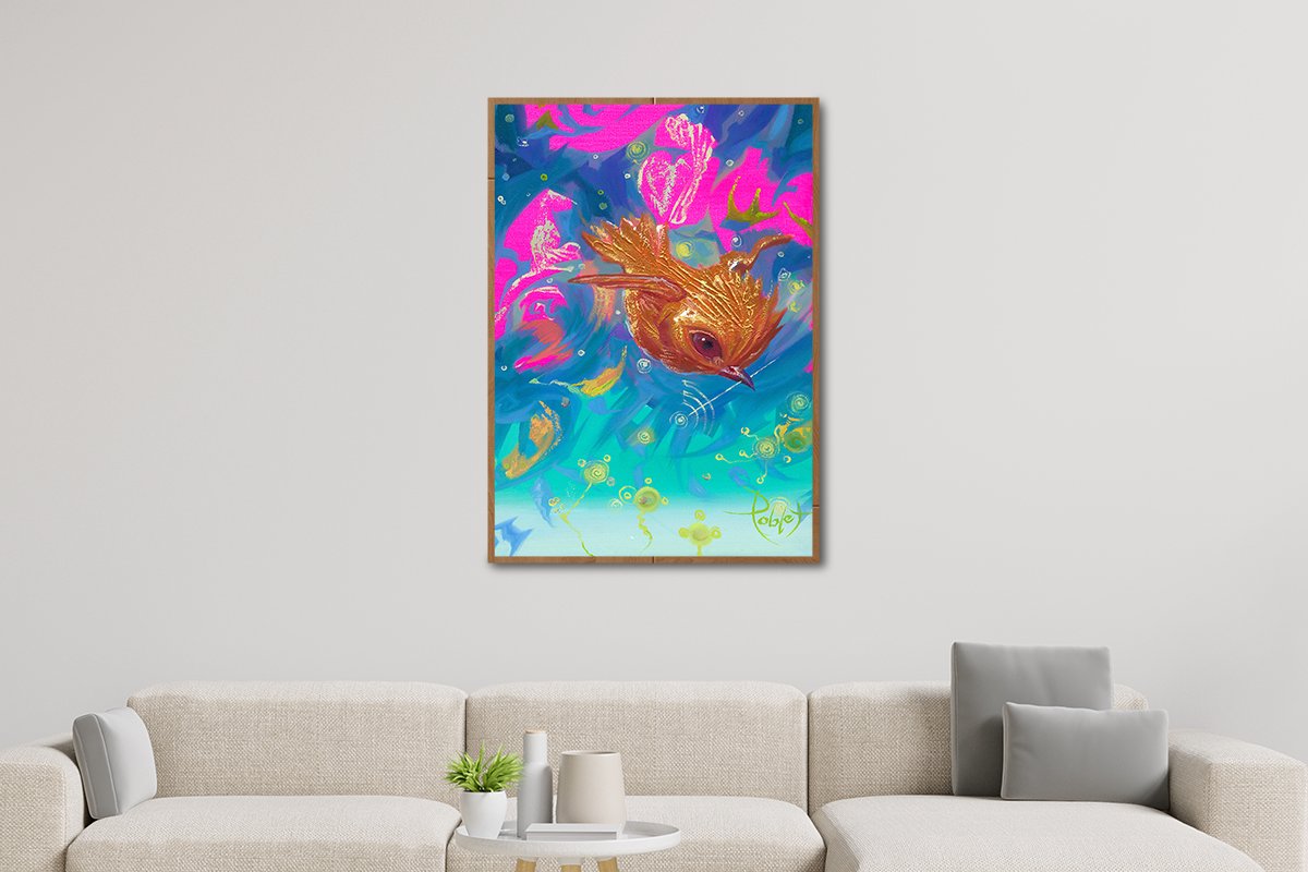 Golden Birds Series – Descent of the Golden Wanderer #1 – A3 – Fine Art Paper – Giclée Art Print