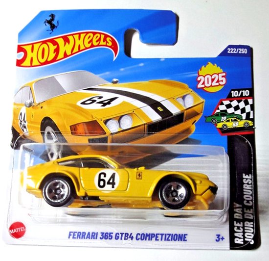 HOT WHEELS FERRARI 365 GTB4 COMPETIZIONE YELLOW 22/250 RACE DAY 10
