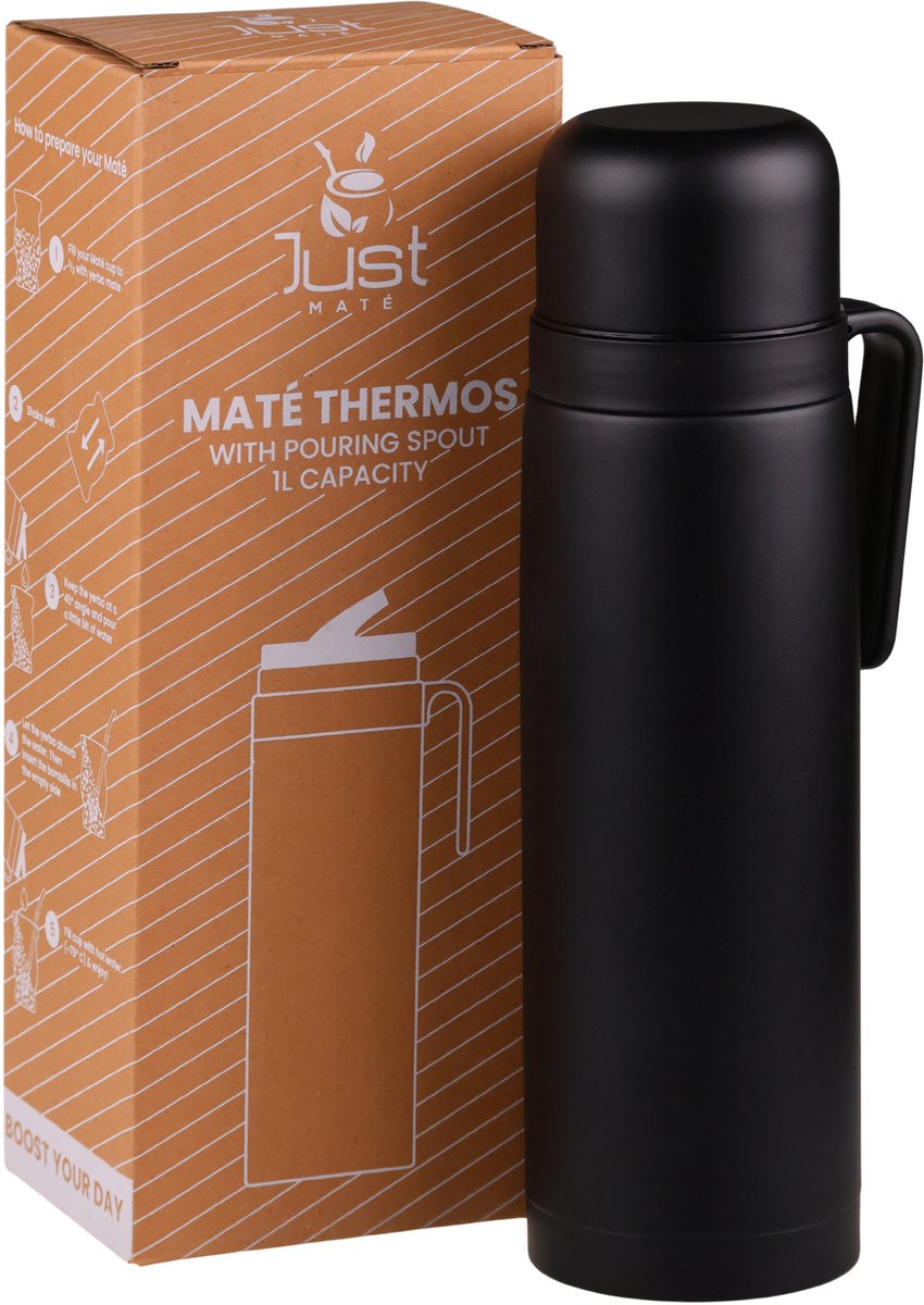 Yerba Mate Thermosfles - 1 liter - Met Schenktuitje - Perfect voor Mate Thee - Just Maté