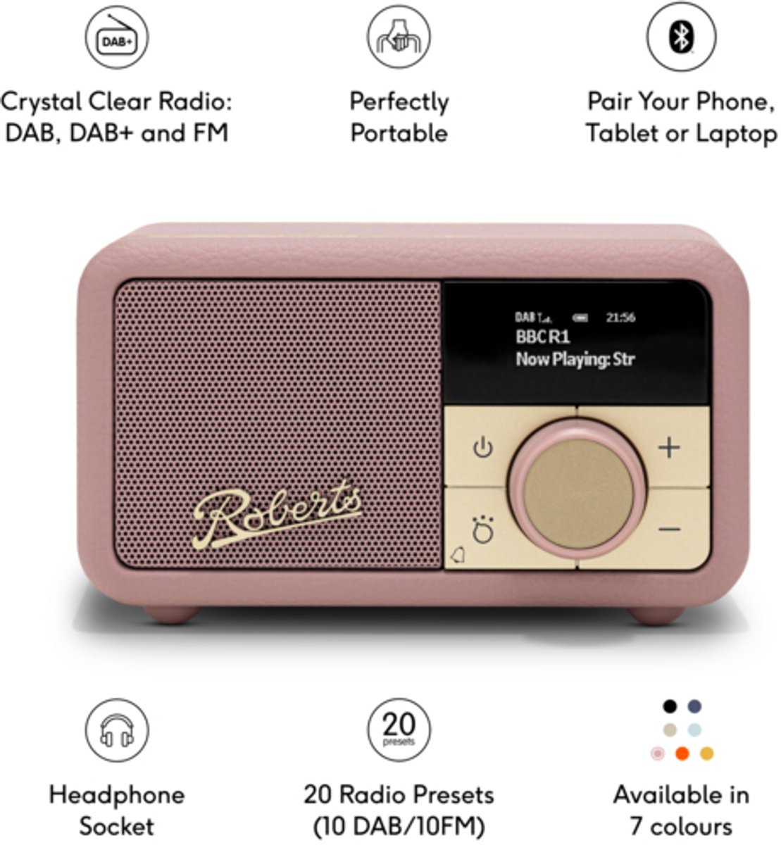 Roberts Revival Petite 2 - FM/DAB+/BT radio - Dusty Pink