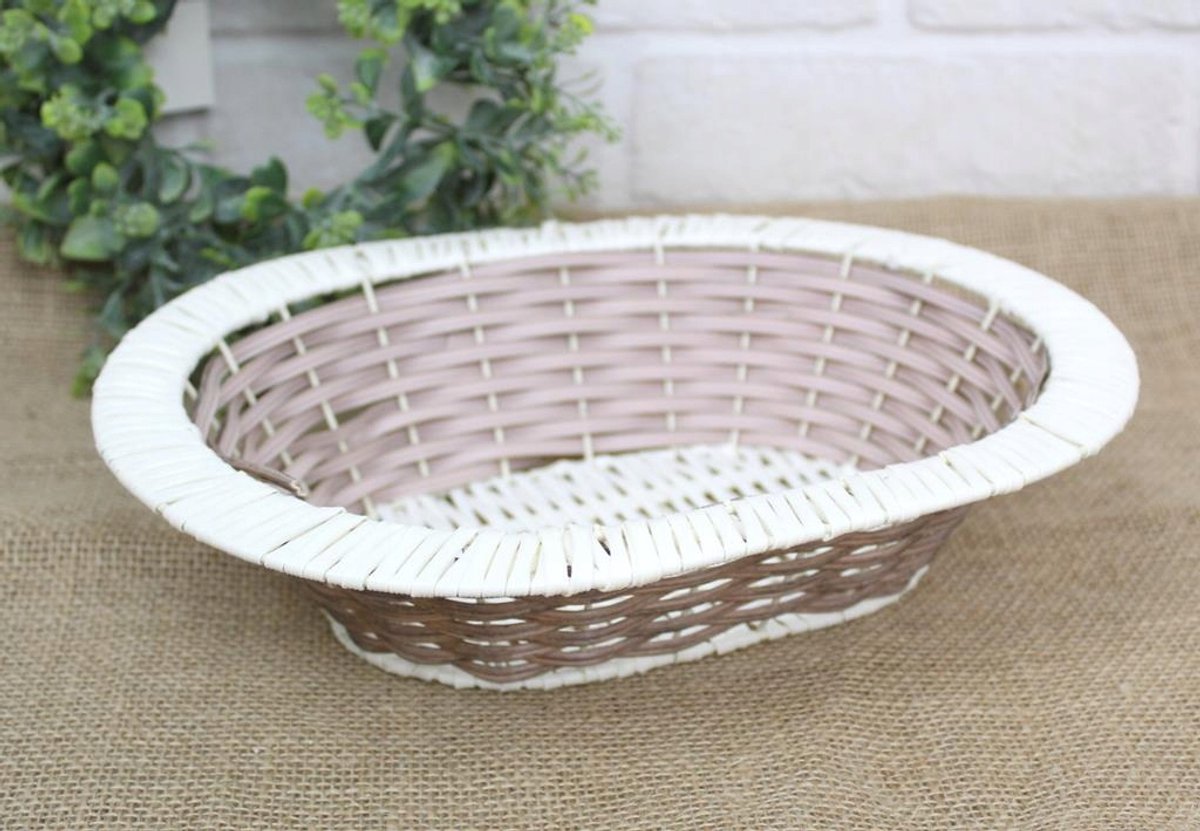 Ovale Decoratieve Kunststof Mand - 30x23x8 cm - Crème Bruin