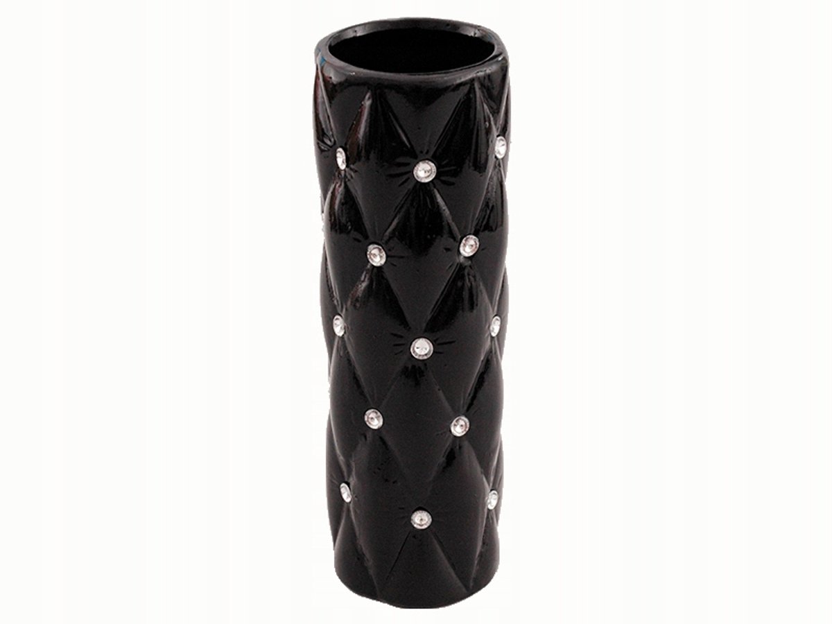 Zwarte Keramische Vaas met Kristallen - Glamour Stijl, 29cm