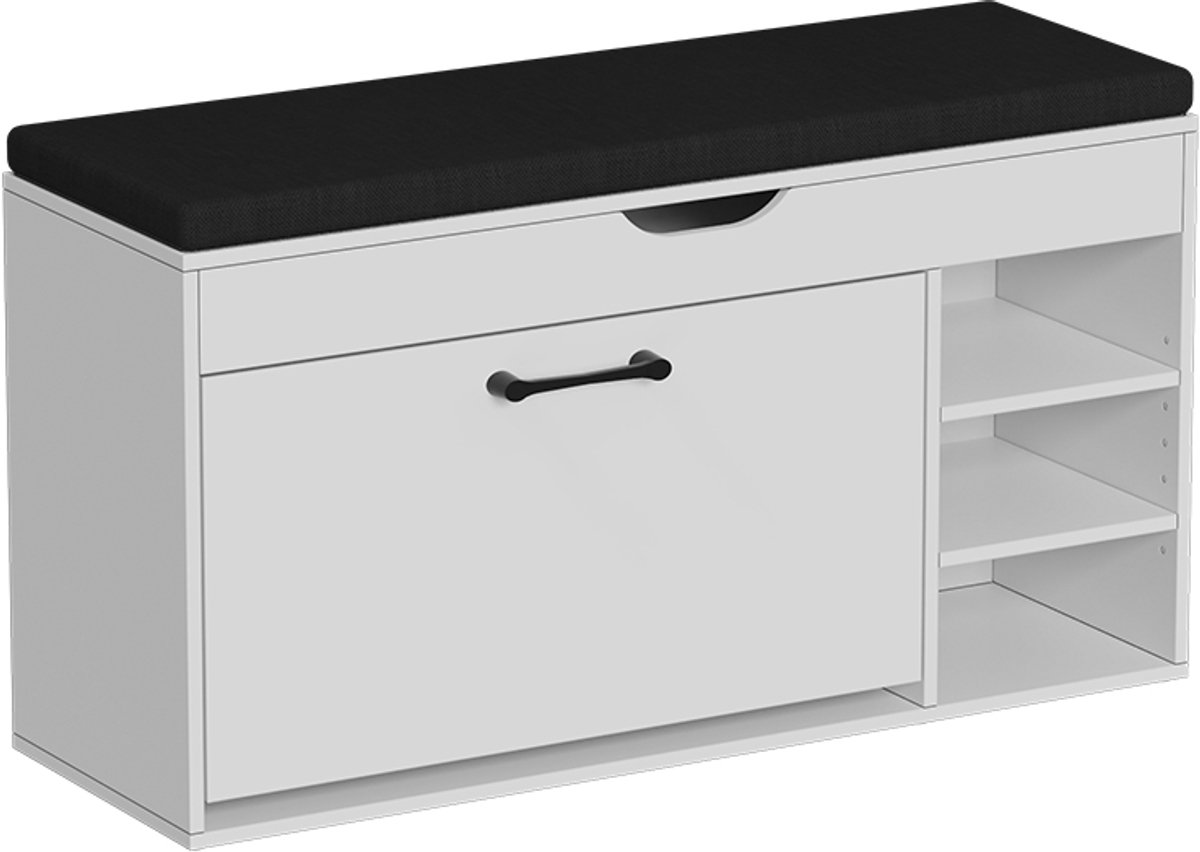 Vicco Solino Schoenenbank – 90 x 50 cm met zitje Wit/zwart