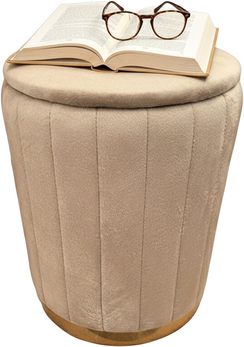 Poef met opbergruimte - Ø 32 cm - fluweel - koffie