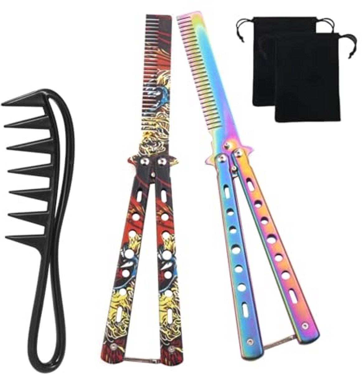Opvouwbare Vlinderstijl Kam Set - 3 Stuks voor Haarstyling en Ontwarren van Verschillende Haartypes