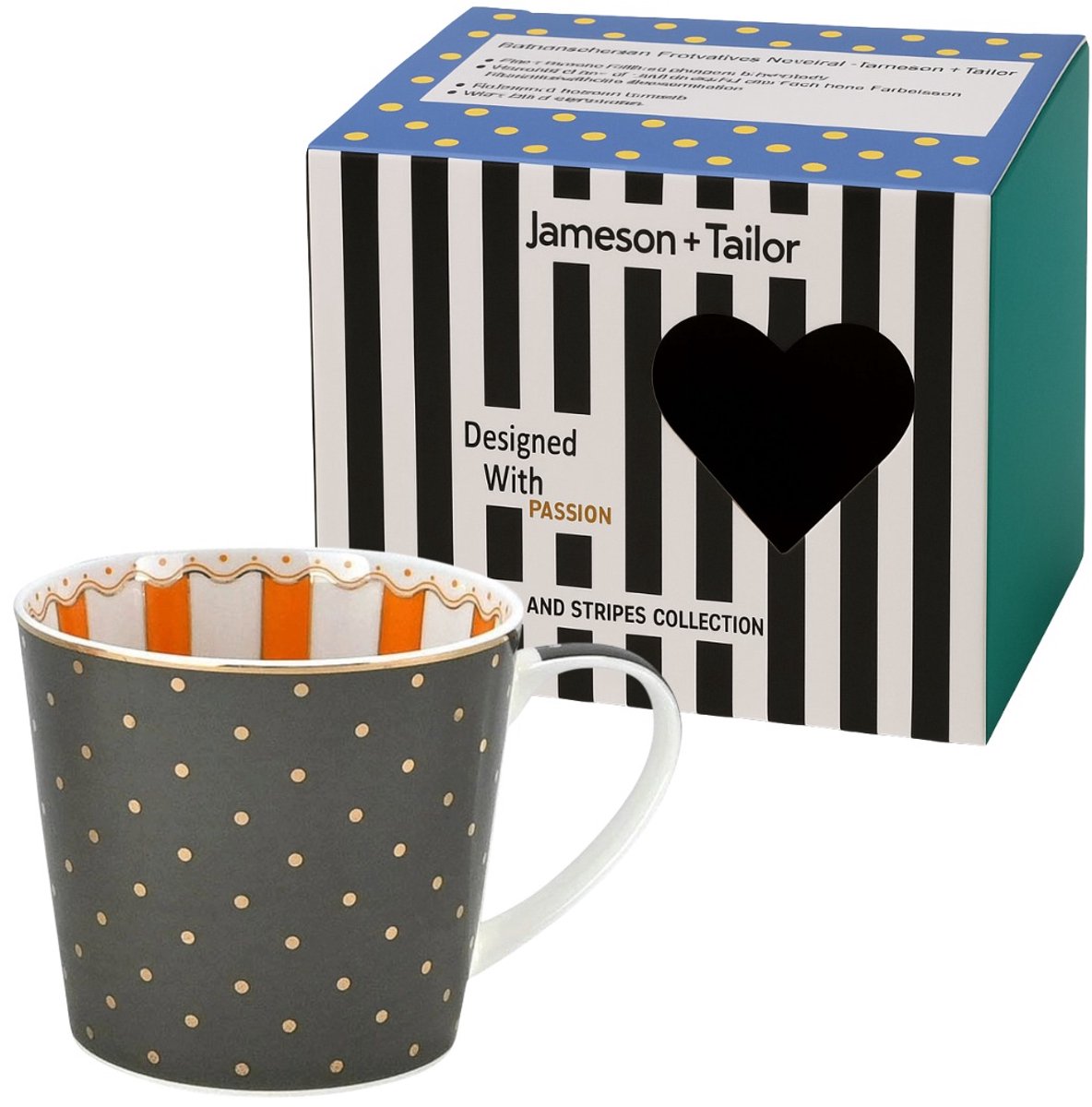 Luxe porselein Mok – Grijs met Gouden Stippen – 400 ml – Elegante Mok voor Koffie, Thee & Cappuccino – Perfect Cadeau voor Elke Gelegenheid