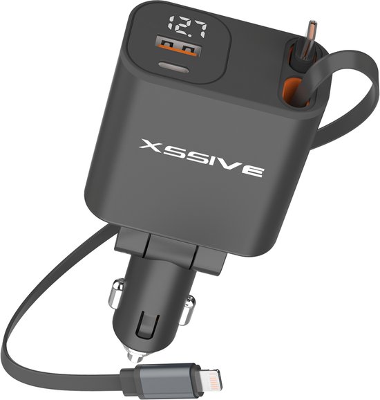 Xssive CC47 Autolader met 2 Poorten USB & USB C - 45W Snellader - USB Oplader Auto - 12V/24V Lader met Kabel