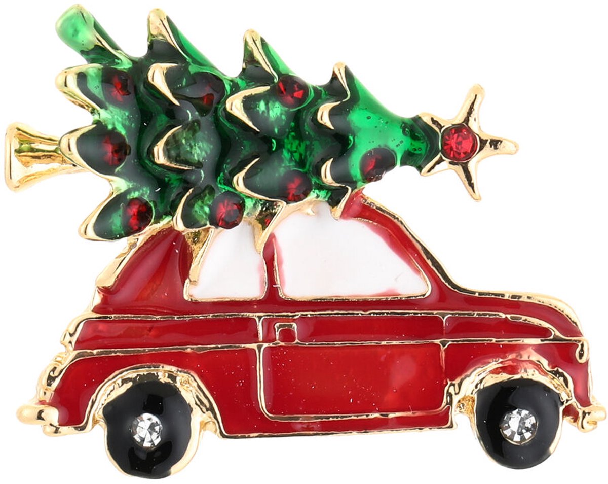 Broche kerstboom - Michelle Bijoux - Dames broche - Dames sieraden - Broche kerst - Rood met Groen - Stainless Steel (verkleurt niet!) - Kerst sieraden - Kerst cadeau - Sinterklaas - Moederdag - Valentijn - Broches - Broche voor kinderen