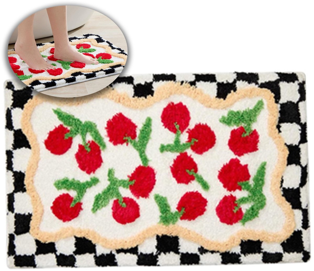 Tapijt - Vloerkleed - Geruite Badkamermat - Rode Kersenhouten Badmat - Zachte Microvezel - Antislip Wasbaar Absorberend - Perfect voor Wasbak - Vloerdecoratie - 50x80 cm - Kerstversiering - Kerst - Feestdecoratie