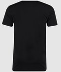 Zwarte T-shirt met V-hals, korte mouwen en body fit.
