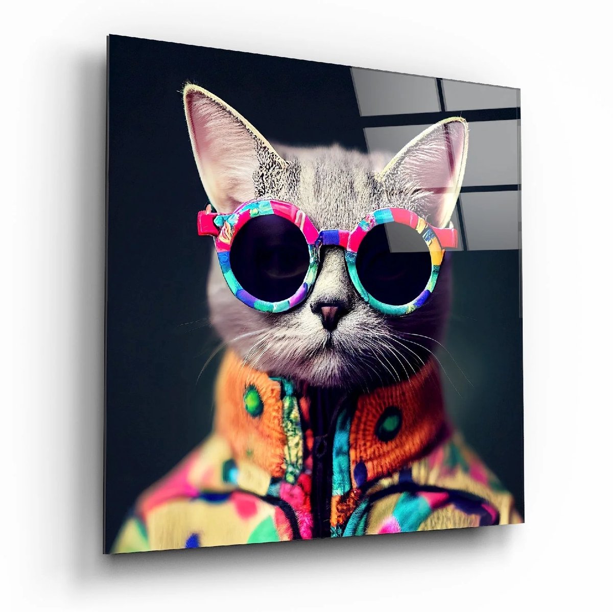 Glasschilderij - Dieren - Cool - Kat - Wall Art - Wanddecoratie - 50x50 cm - 4 mm