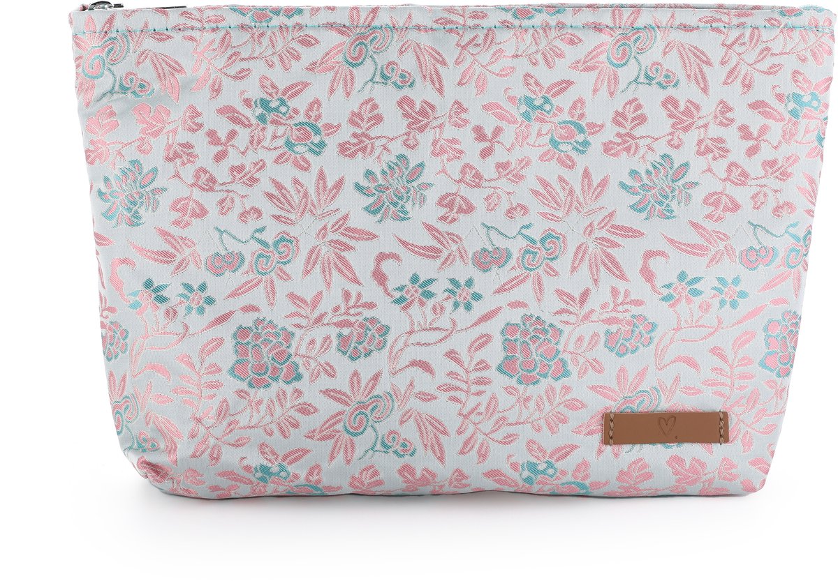 Make-up tas - Toilettas - Travel Bag - Handig tasje - Bloemenprint - Hartstiksel - Blauw/Oudroze