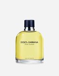Dolce & Gabbana Pour Homme Eau de Toilette, gele vloeistof in een glazen fles met donkerblauwe dop.
